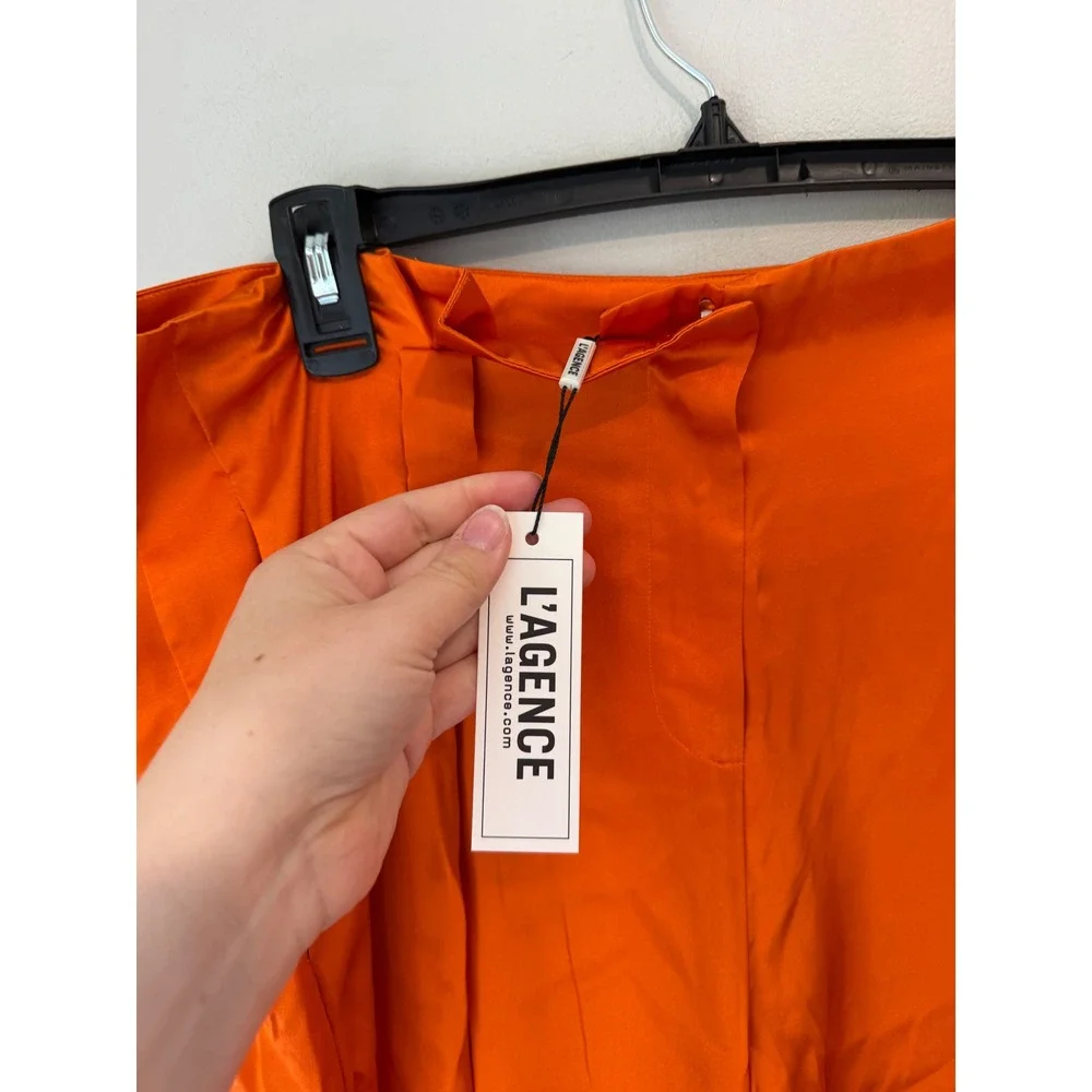 L'AGENCE Orange Satin Wide Leg Pleated Trousers High Rise Pants Size 14 NEW
